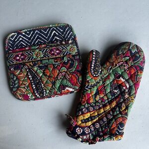 Vera Bradley Venetian Paisley Floral Quilted Oven Mitt & Pot Holder Kitchen Set